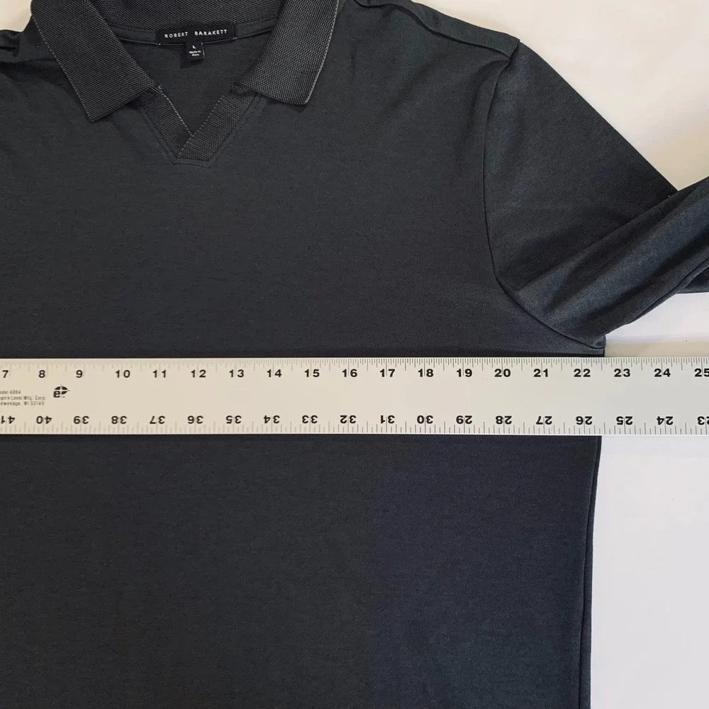 Robert Barakett Polo Shirt Men Large Black Long Sleeve Johnny Collar Minimalist